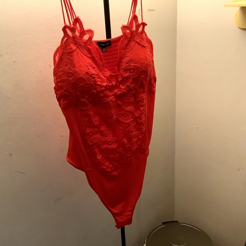 Red lace body suit
